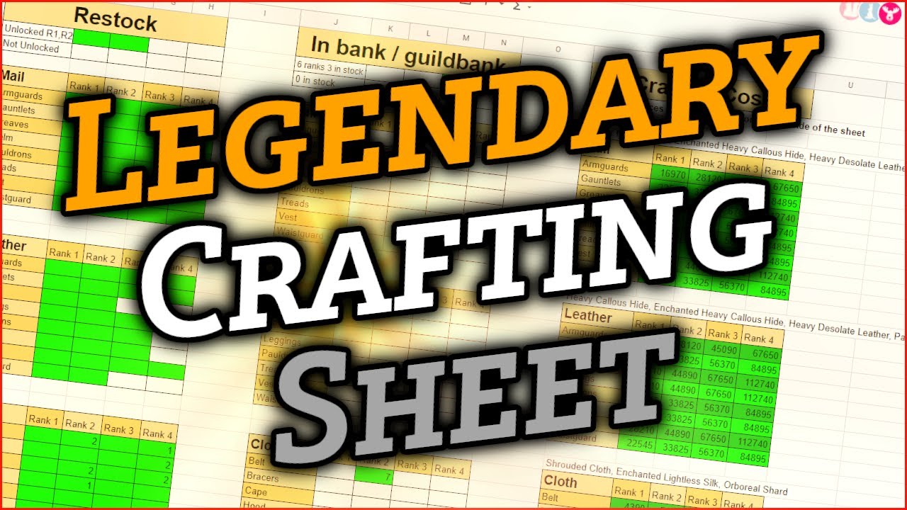My Legendary Crafting Sheet WoW Shadowlands Goldmaking Goldfarming